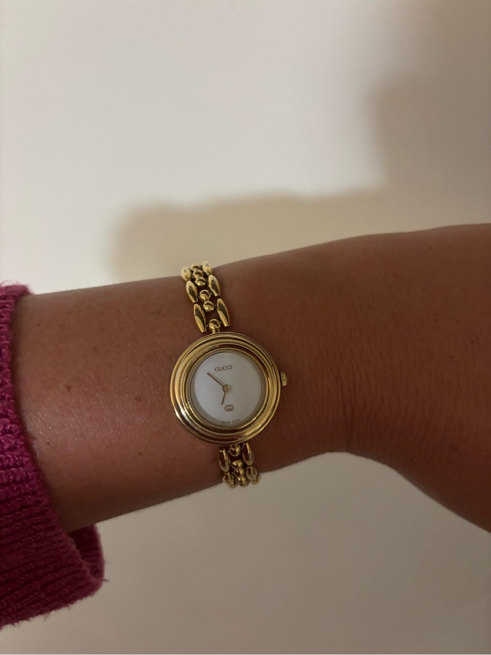 Authentic Gucci Gold Rice Link Bezel Change Watch 11/12 COA 7.5” RARE working